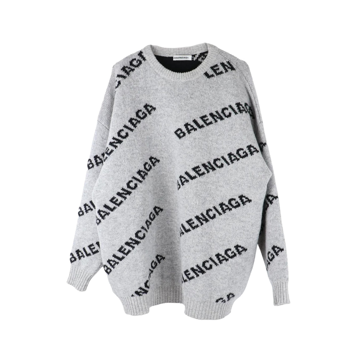 Balenciaga Pull Intarsia Logo Gris