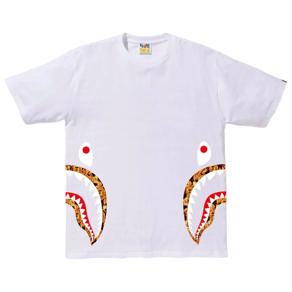 A Bathing Ape Bape Flame Side Shark T-Shirt White/Orange 2020