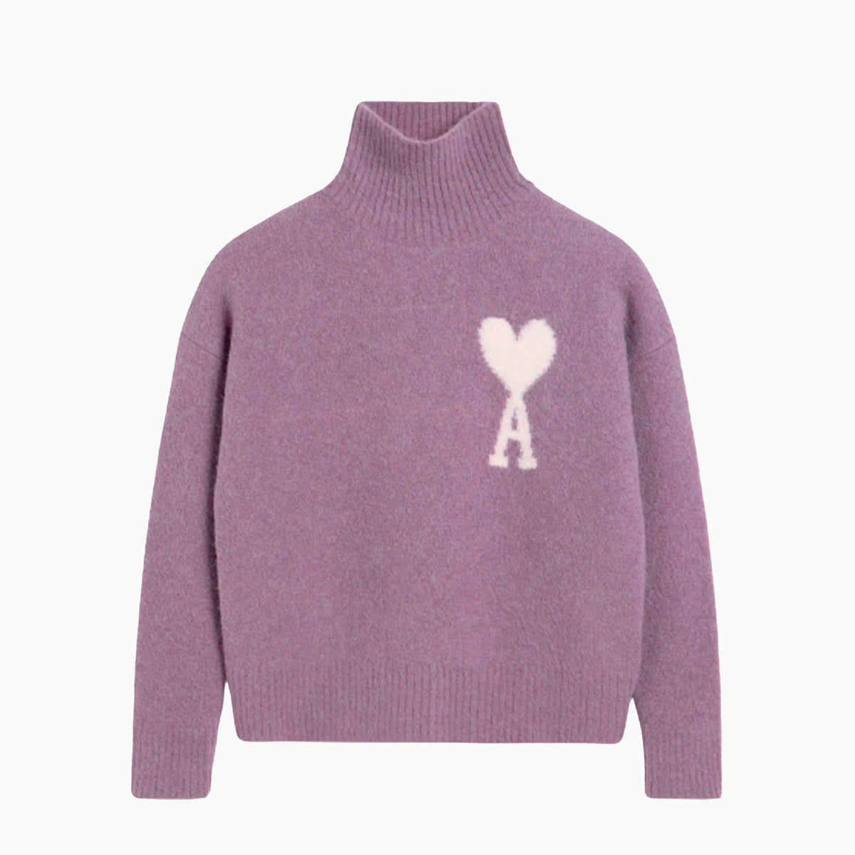 Ami Paris Pull Col Cheminée Ami de Coeur Blanc Lilas