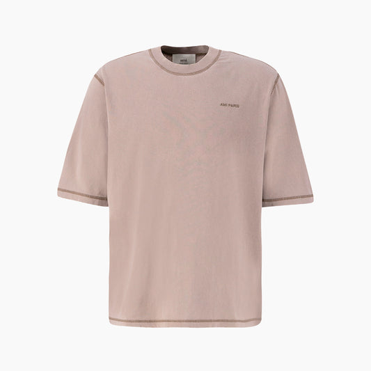 Ami Paris T-Shirt Logo Brodé Marron Délavé