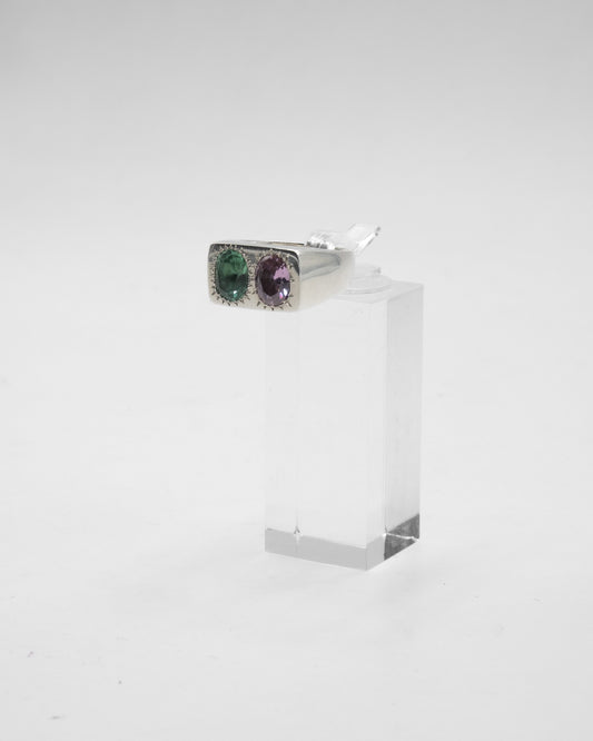 Blinggs Bague Double Ovale - Argent 925 - Zircon Rose Nanocristal Vert