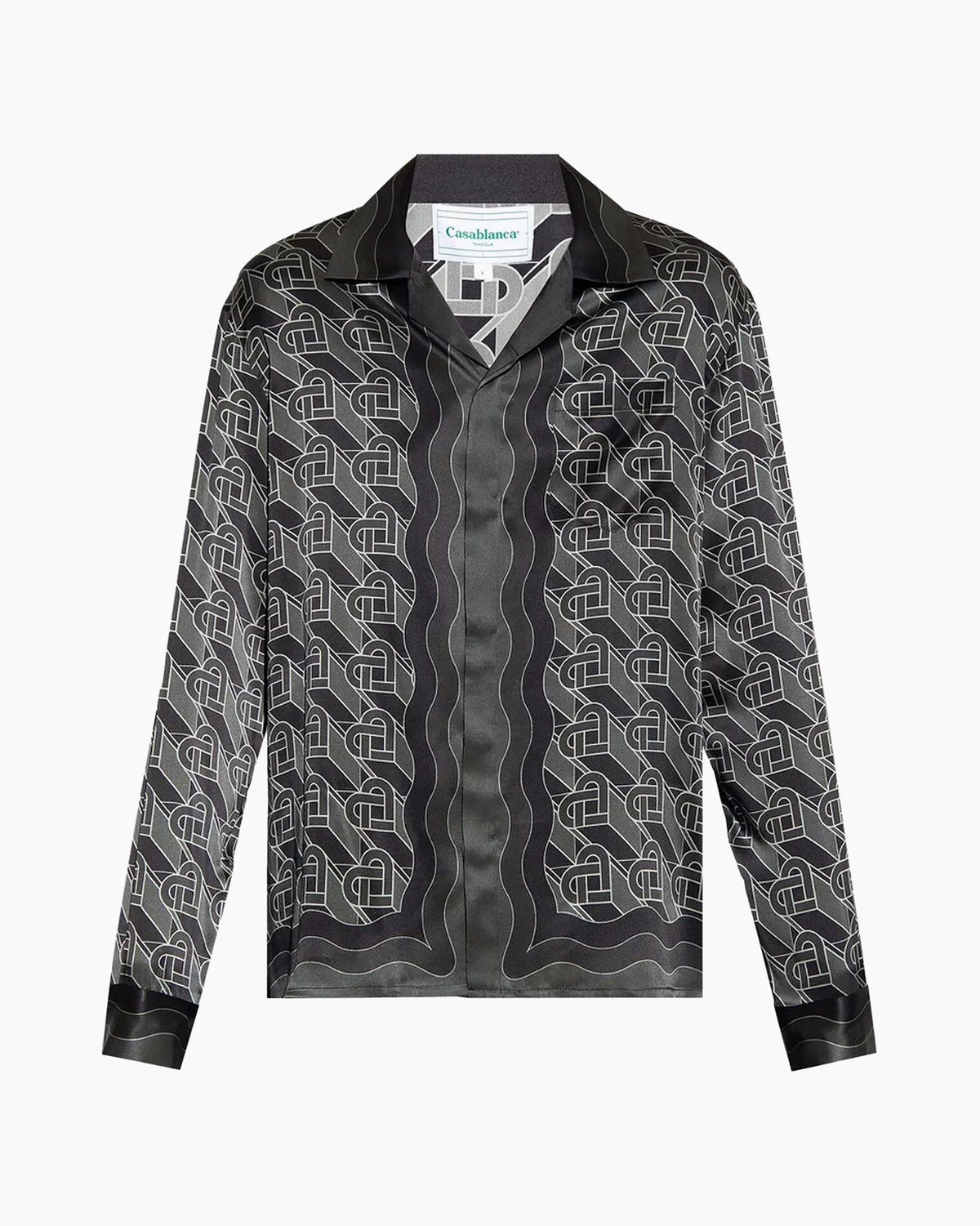 Casablanca Heart Monogram-print Silk Shirt Noir