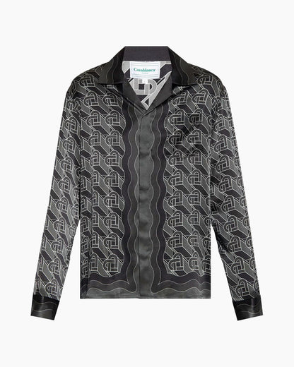 Casablanca Heart Monogram-print Silk Shirt Noir