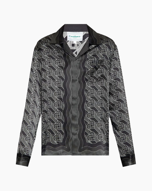 Casablanca Heart Monogram-print Silk Shirt Noir