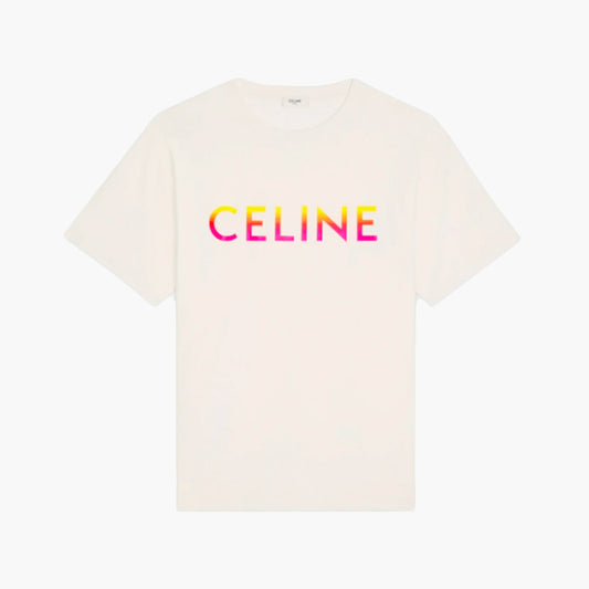 Celine T-Shirt - Fade Logo - Blanc