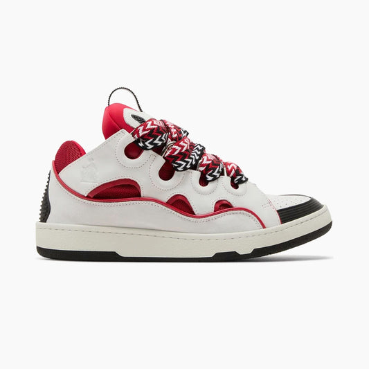 Lanvin Leather Curb Sneaker White Red