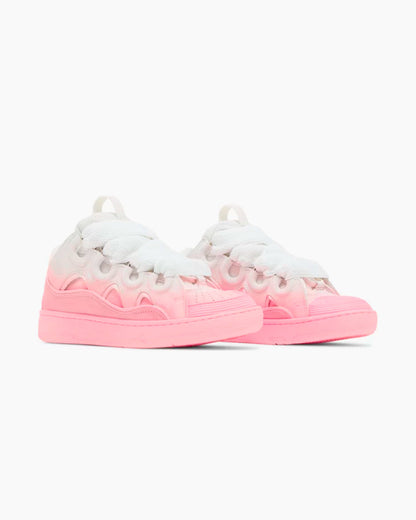Leather Curb Sneaker White Pink