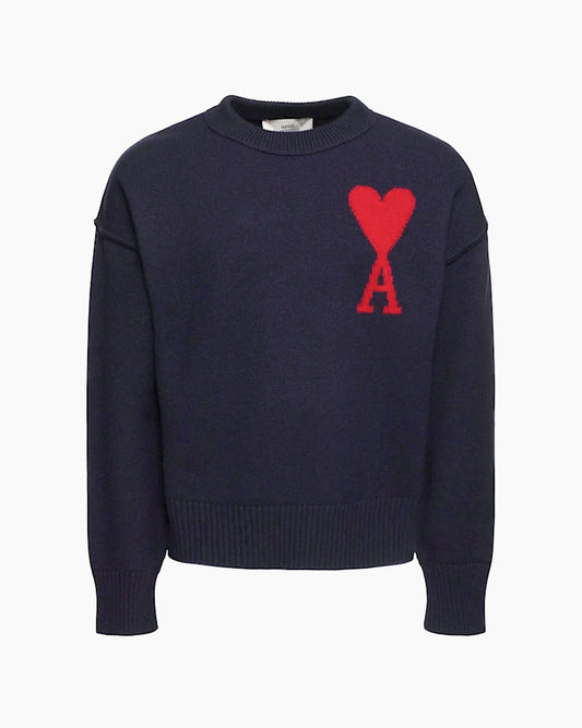 Ami Paris Pull Col Rond Ami de Coeur Bleu Marine