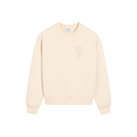 Ami Paris Pull Crewneck Beige Patch Ami de Coeur Beige