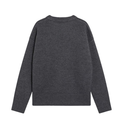 Ami Paris Pull Crewneck Gris Amin de Coeur Rouge