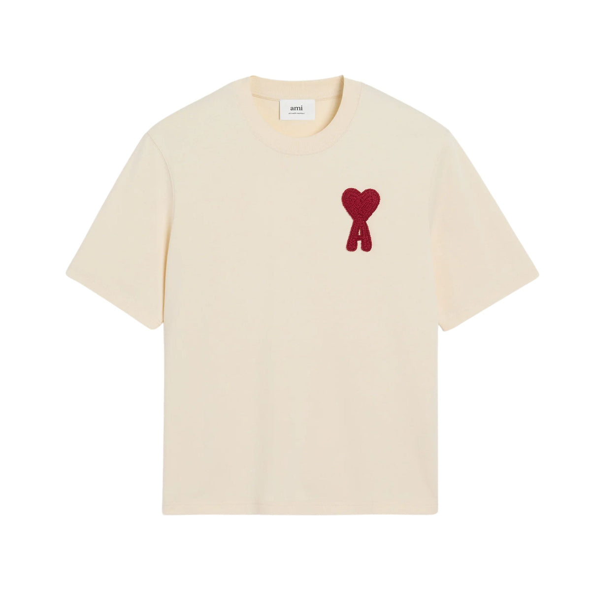 Ami Paris T-shirt Beige Patch Ami de Coeur Rouge