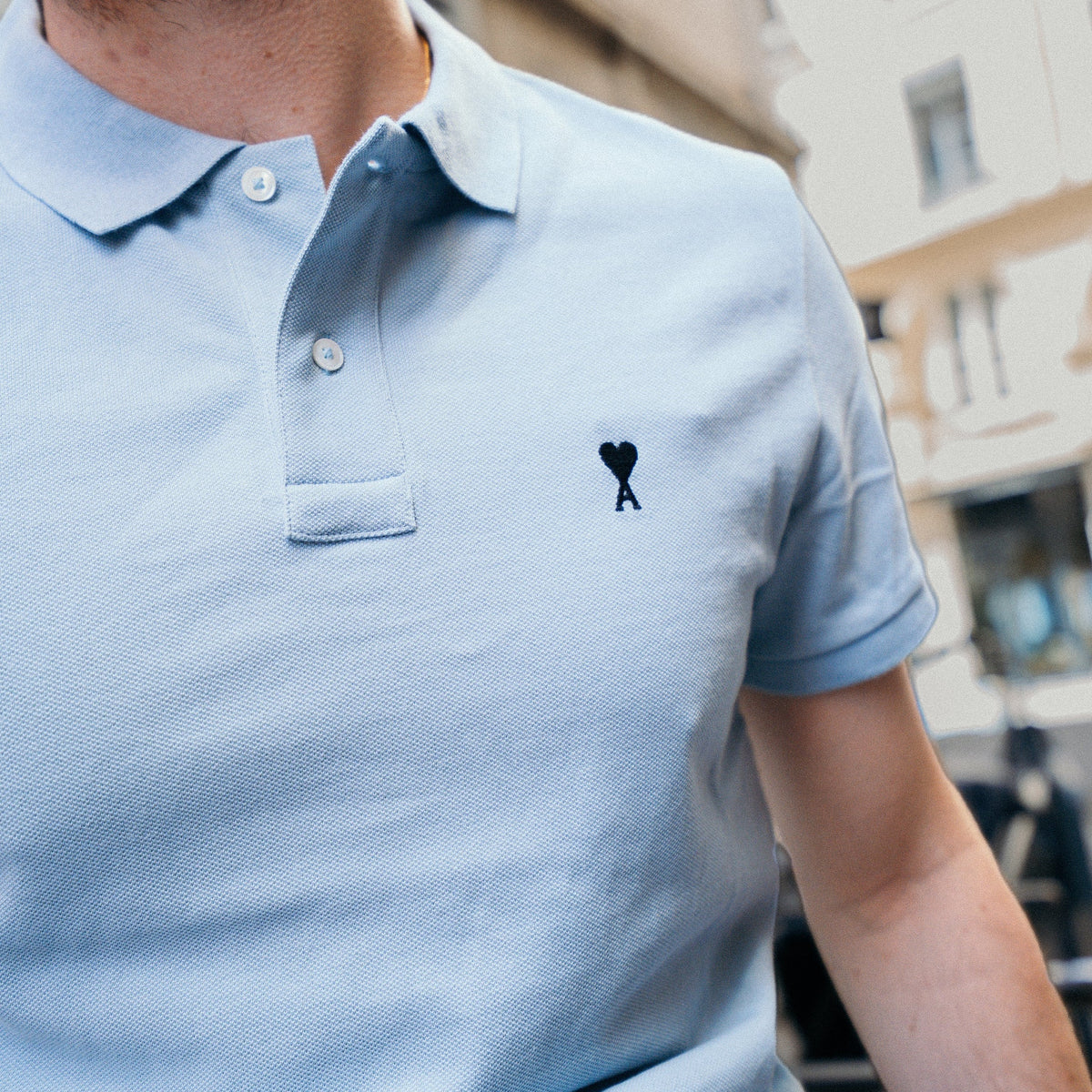 Polo Ami Paris Bleu Ciel De Coeur Noir