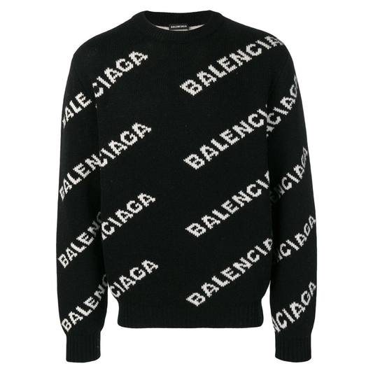 Balenciaga Wool All Over Print Sweater Black