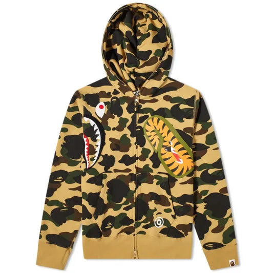 A Bathing Ape Bape 1st Camo Multi Shark Full Zip Hoodie Yellow