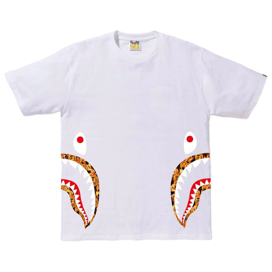 A Bathing Ape Bape Flame Side Shark T-Shirt White/Orange 2020