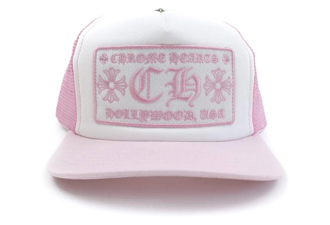 Chrome Hearts Casquette Trucker - CH Hollywood Trucker - Pink & White