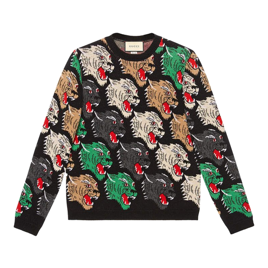 Gucci Pull Panther Face En Laine Noire