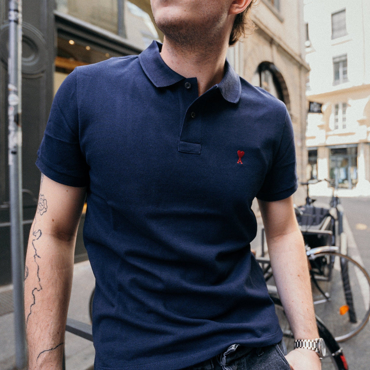 Polo Ami Paris Marine De Coeur Rouge