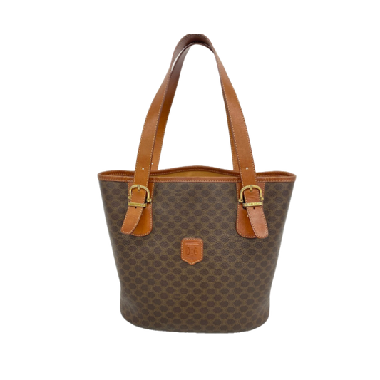 Sac cabas Céline Macadam PVC marron ferrures dorées